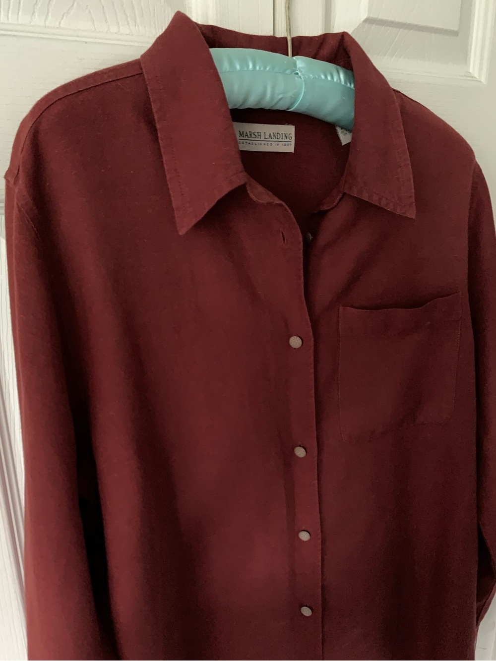 Marsh Landing Rust Red Boyfriend Shirt Oversized Linen Rayon M